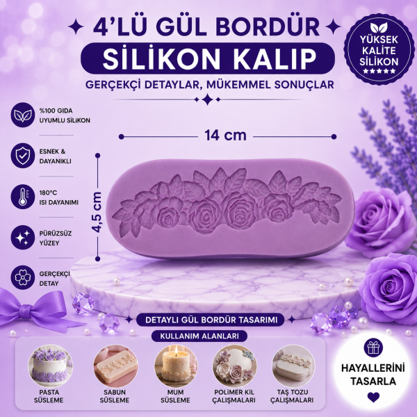 Silikon Kalıp 4'lü Gül Bordür
