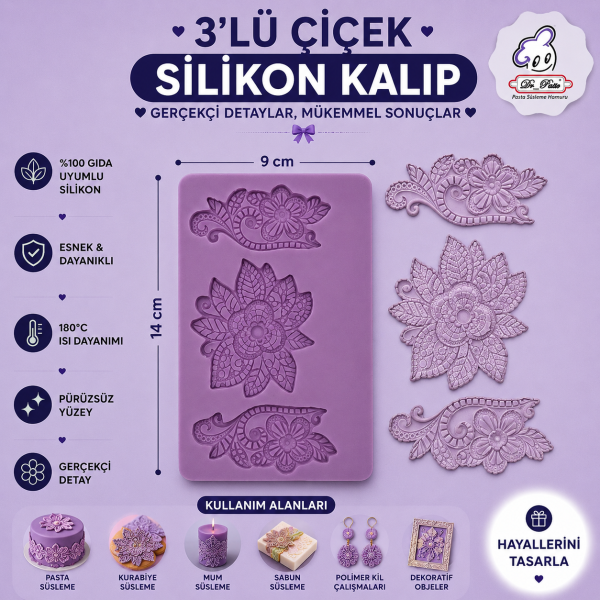 Silikon Kalıp 3'lü Çiçek