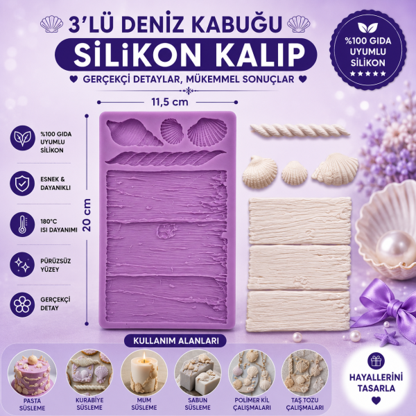 Silikon Kalıp 3'lü Deniz Kabuğu