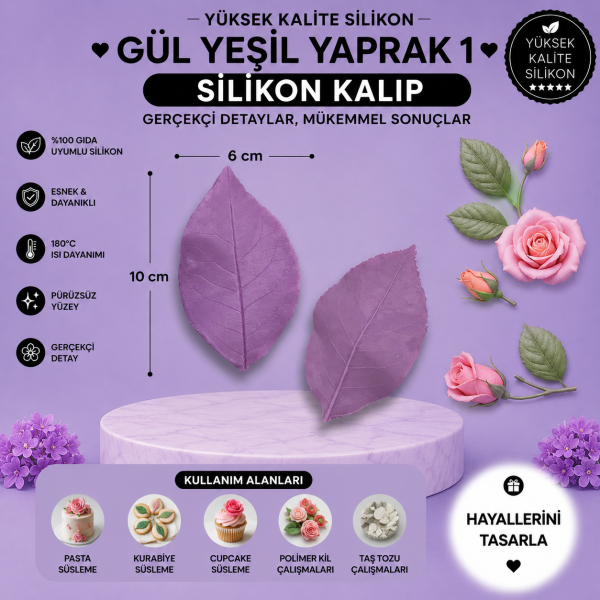 Silikon Kalıp Gül Yeşil Yaprak 1