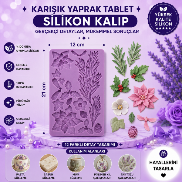 Silikon Kalıp Karışık Yaprak Tablet