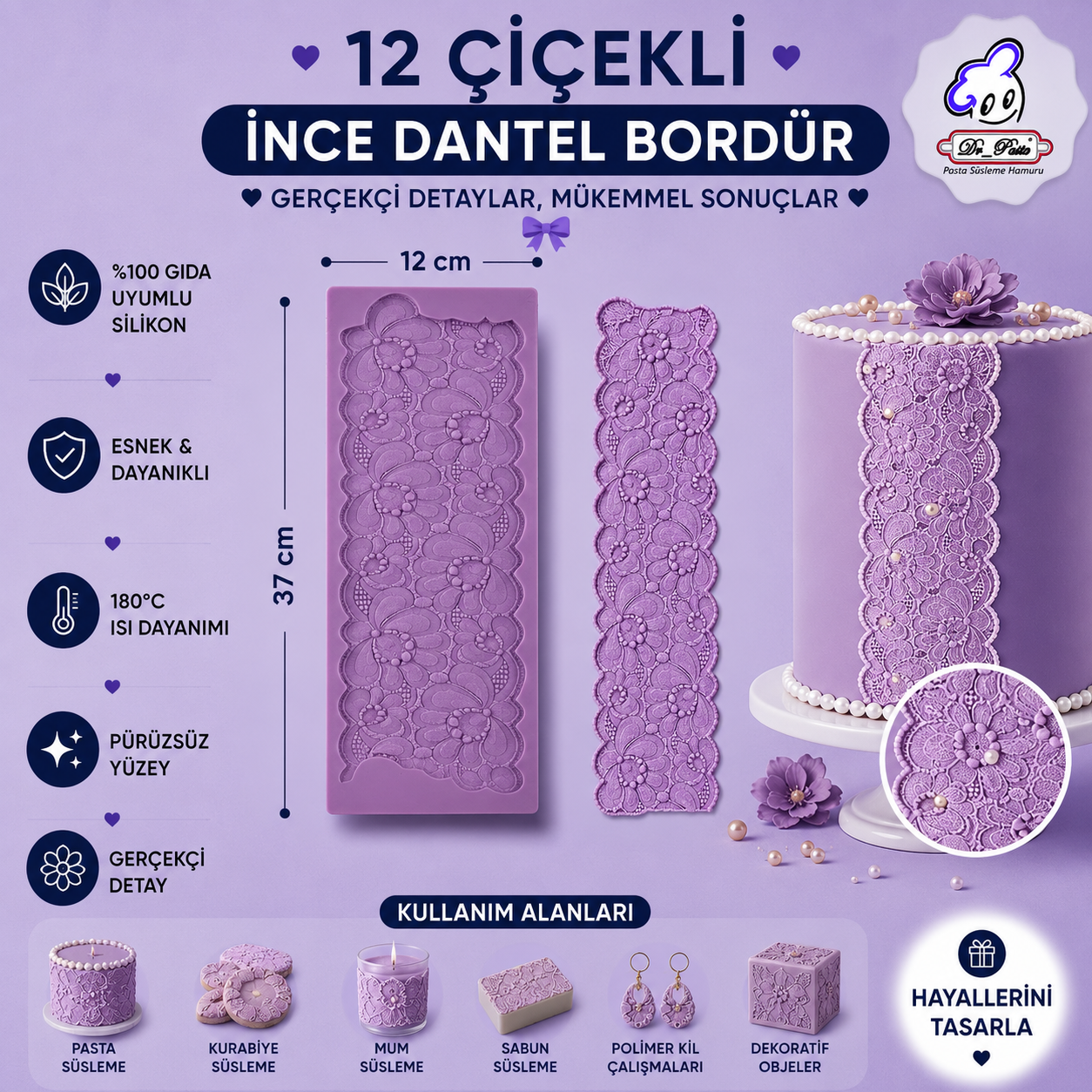 Silikon Kalıp 12 Çiçekli İnce Dantel Bordür
