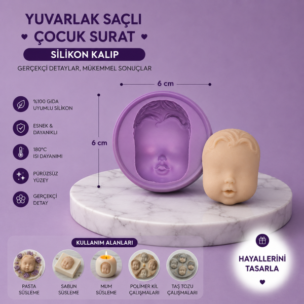Silikon Kalıp Yuvarlak Saçlı Çocuk Surat