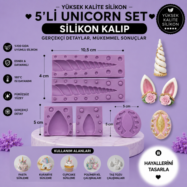 Silikon Kalıp 5'li Unicorn Seti