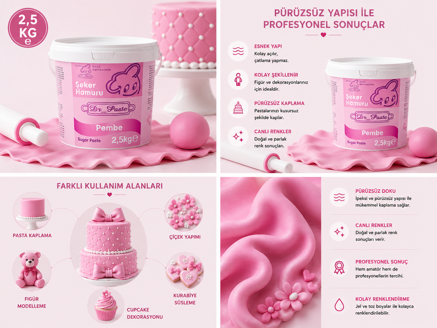 Dr-Paste Şeker Hamuru Pembe 2,5 KG - Görsel 2