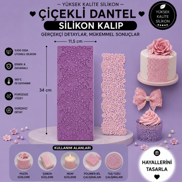 Silikon Kalıp Çiçekli Dantel