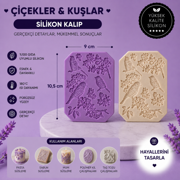 Silikon Kalıp Çiçekler ve Kuşlar