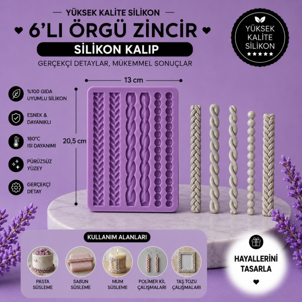 Silikon Kalıp 6'lı Örgü Zincir