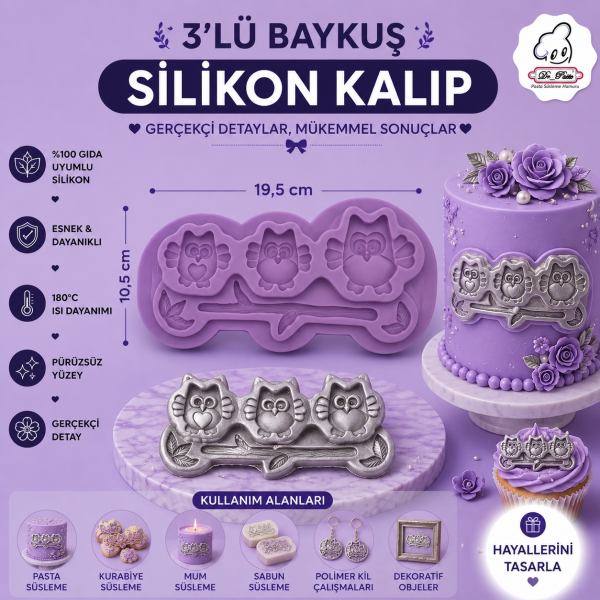 Silikon Kalıp 3'lü Baykuş