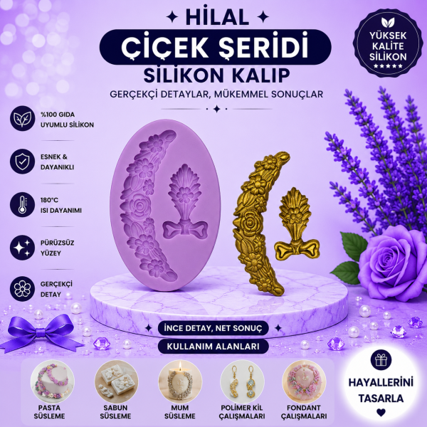 Silikon Kalıp Hilal Çiçek Şeridi
