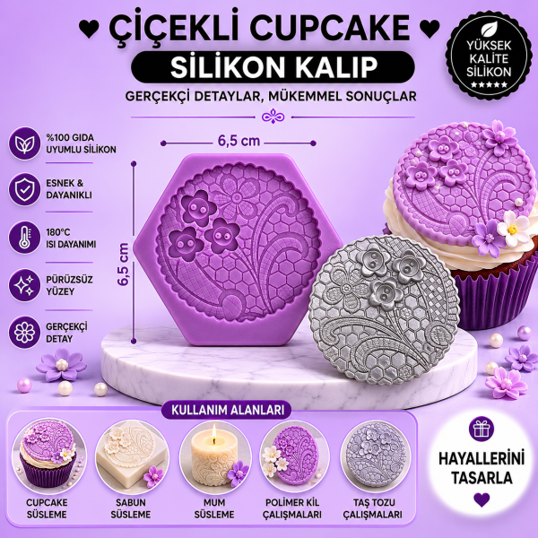 Silikon Kalıp Çiçekli Cupcake