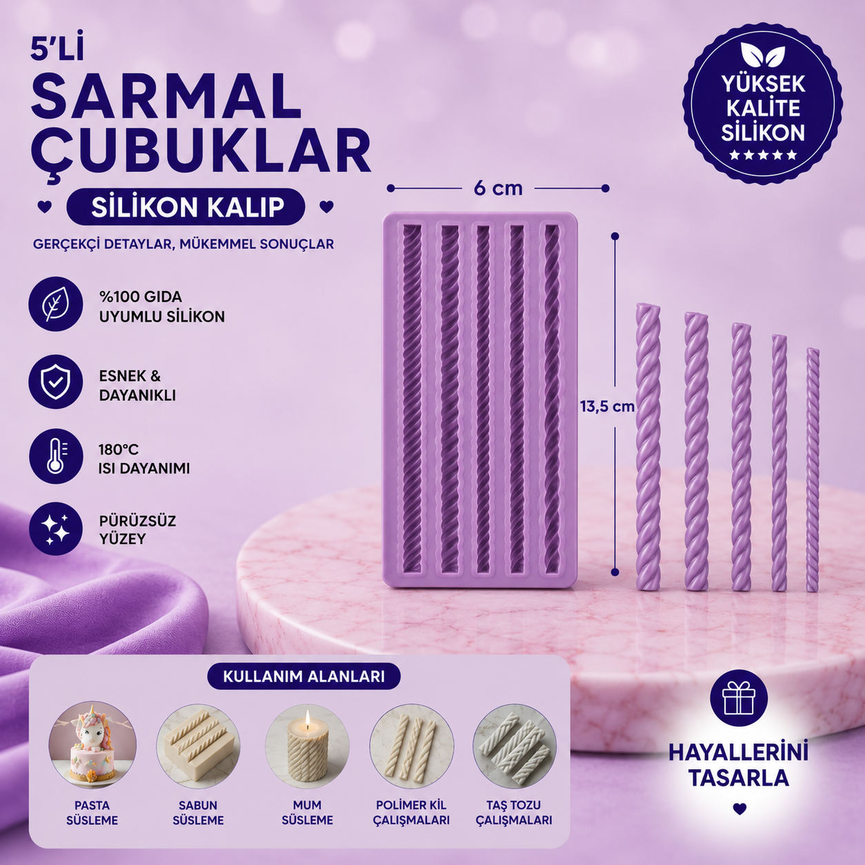 Silikon Kalıp 5'li Sarmal Çubuklar