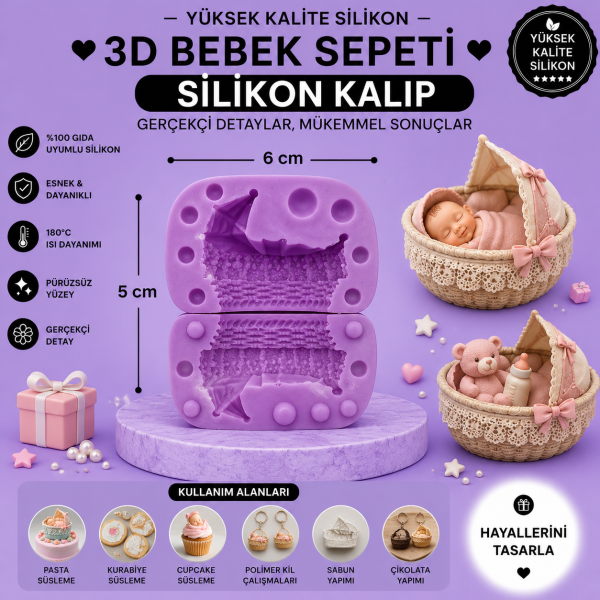 Silikon Kalıp 3D Bebek Sepeti