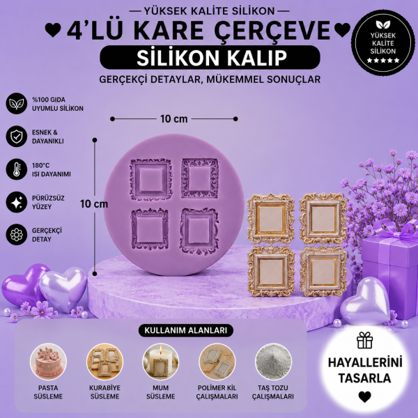 Silikon Kalıp 4'lü Kare Çerçeve