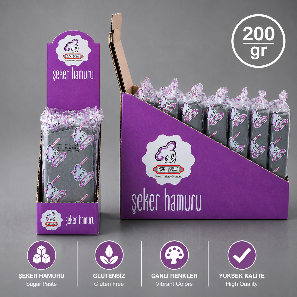 Dr-Paste Şeker Hamuru Gri 200 gr