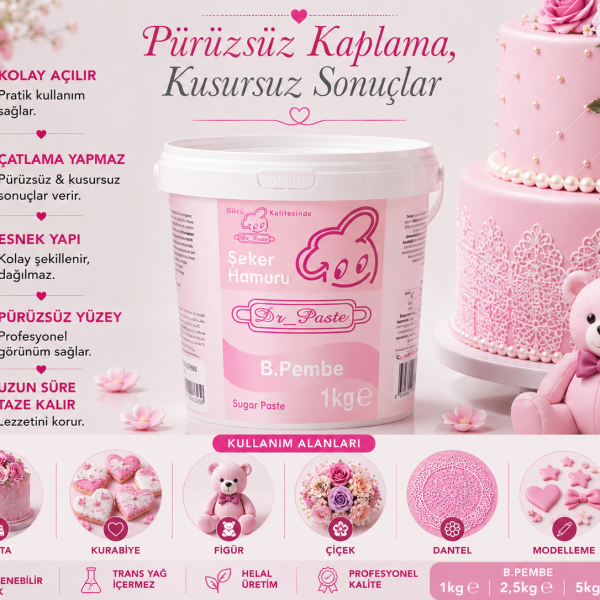 Dr-Paste Şeker Hamuru Bebek Pembesi 1 KG