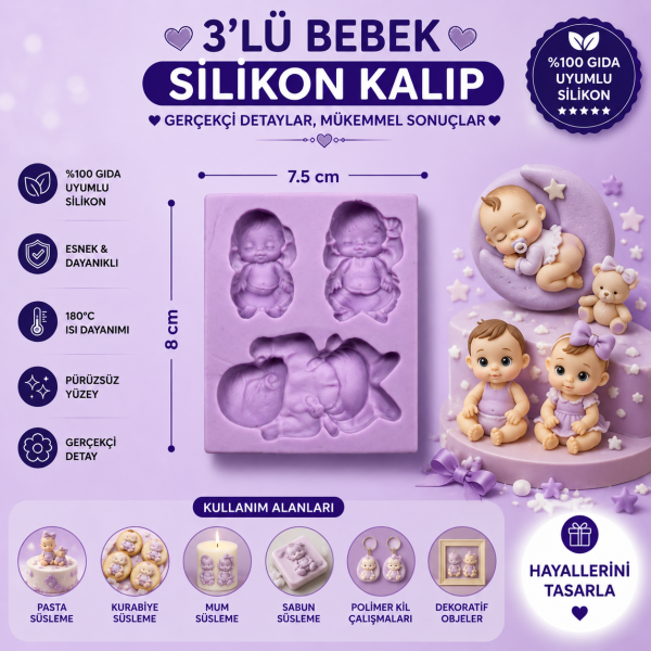 Silikon Kalıp 3'lü Bebek