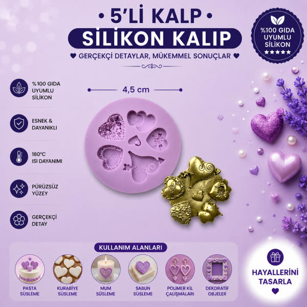 Silikon Kalıp 5'li Kalp