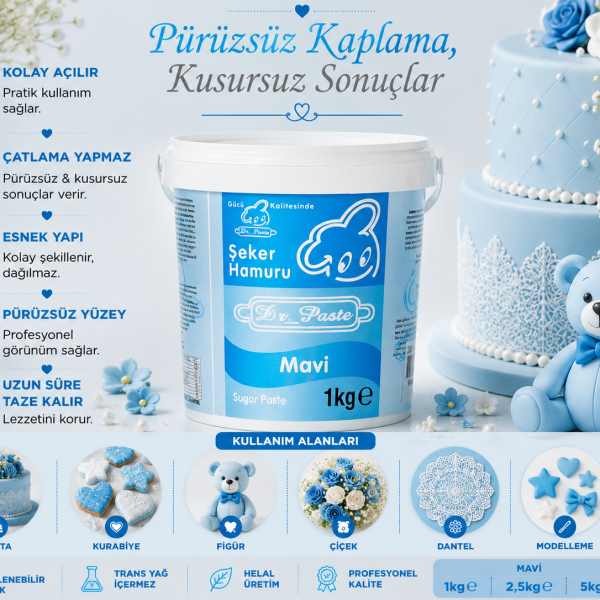 Dr-Paste Şeker Hamuru Mavi 1 KG
